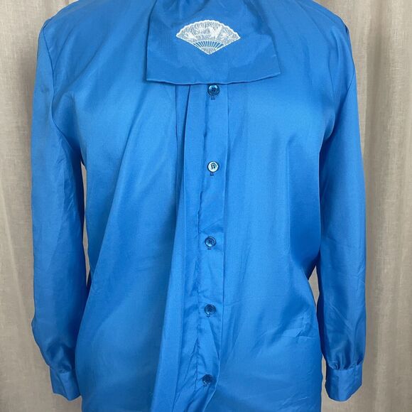 Vintage Blouse Womens Size 14 Blue Long Sleeve Shirt Button Secretary 80s 90s - Picture 3 of 10
